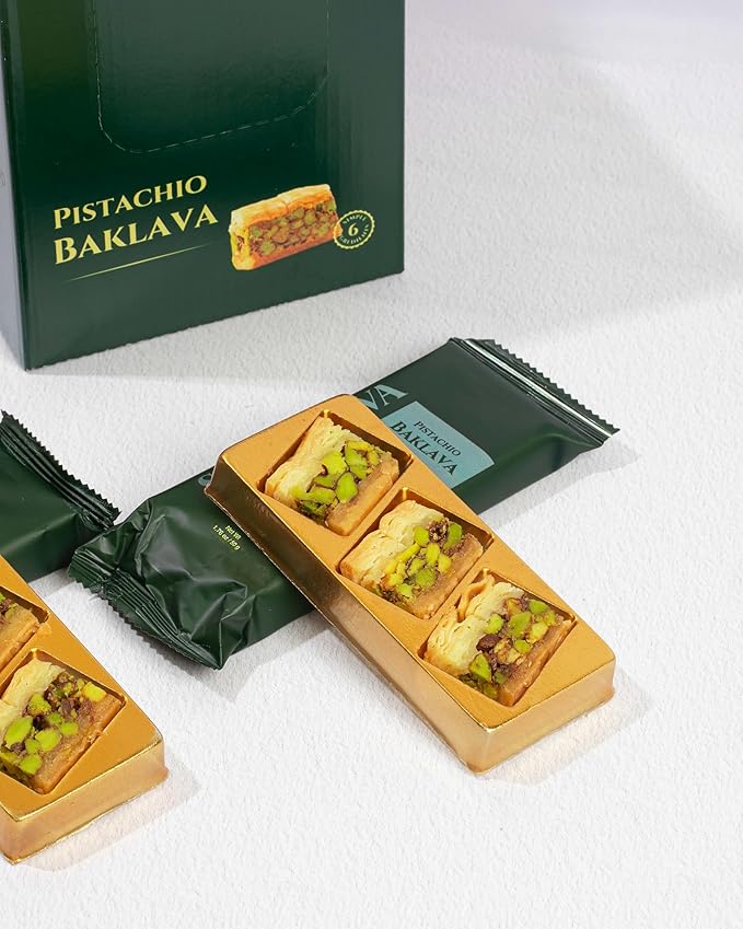 Snacklava Pistachio Baklava Bites - 20 Pack (3 Pieces per Pack) - No Artificial Ingredients, Colors