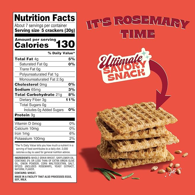 Back to Nature - Rosemary & Olive Oil Harvest Whole Wheat Crackers - Non-GMO, Made with Whole Grain