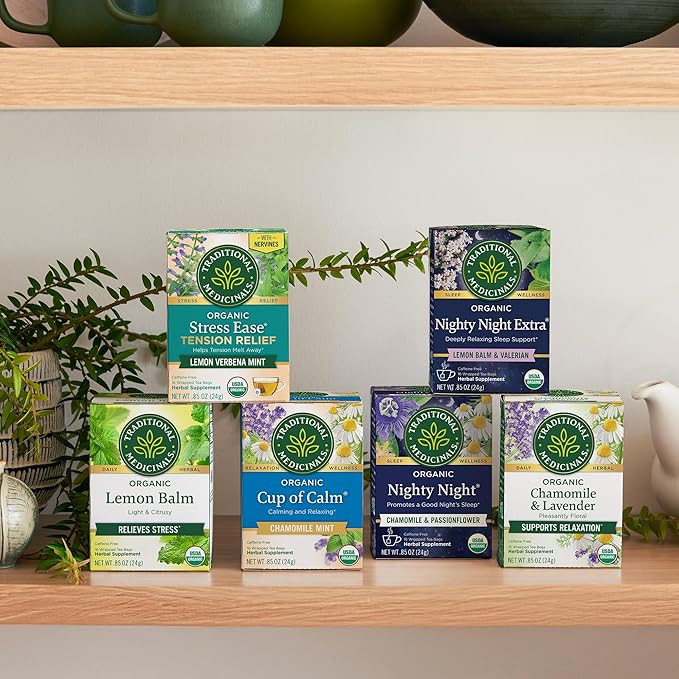 Traditional Medicinals Organic Herbal Tea Variety Pack for Stress and Sleep Support, 6 Flavors