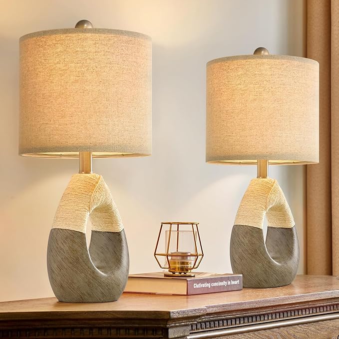 OYEARS 19” Boho Table Lamps Bedroom Living Room Set 2,Suitable for Small Space,Small Farmhouse