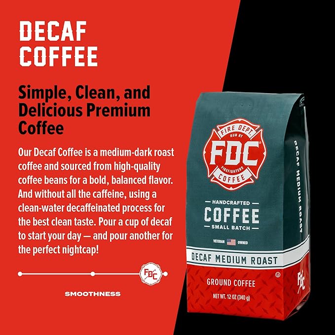 Fire Department Coffee - Gives Back to Firefighters - Premium Decaf Ground Coffee - Roasted in the