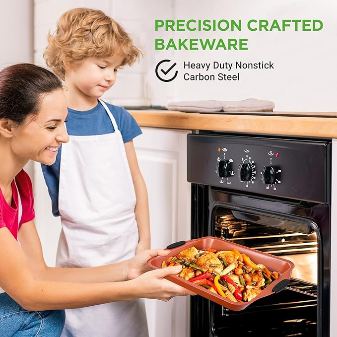 NutriChef 8 Piece Baking Pans Set - Nonstick Carbon Steel Bakeware Set w/ Silicone Heat-Safe
