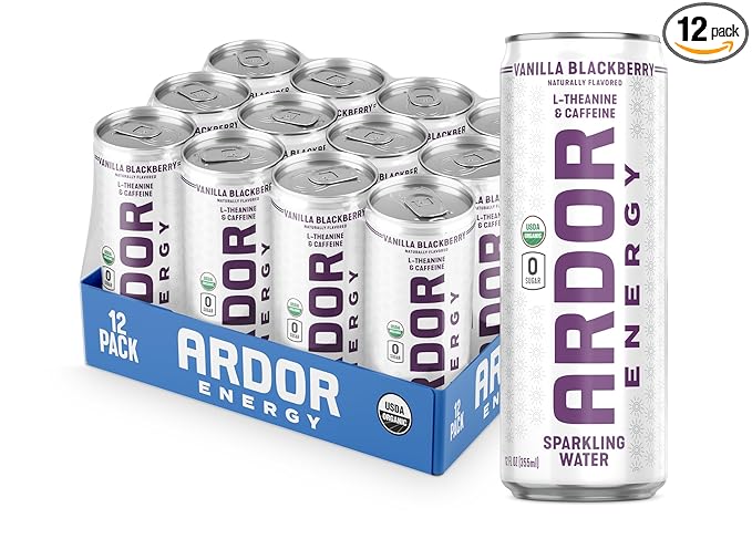 ARDOR ENERGY Sparkling Water with 100mg Natural Caffeine & 200mg L-Theanine from Organic Green Tea