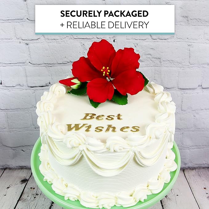 Global Sugar Art Hibiscus Sugar Cake Flowers Spray, Red Hawaiian Cake Flower Large, 1 Count by Chef