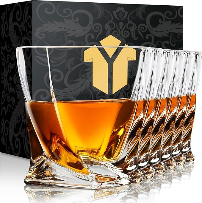 Old Fashioned Whiskey Glasses 10 OZ Rocks Glasses Set of 6, Gift Box - Barware For Bourbon, Scotch