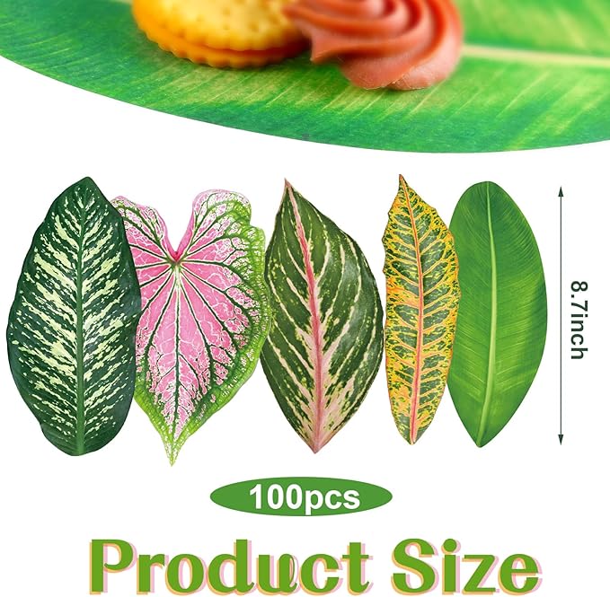 Kisston 100 Pcs Charcuterie Board Parchment Paper Tropical Leaves 8.7 Inch Paper Leaves for Cheese