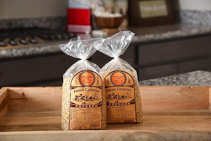 Amish Country Popcorn | 2-2 Lb Bags - Ladyfinger Kernels | Old Fashioned, Non-GMO and Gluten Free
