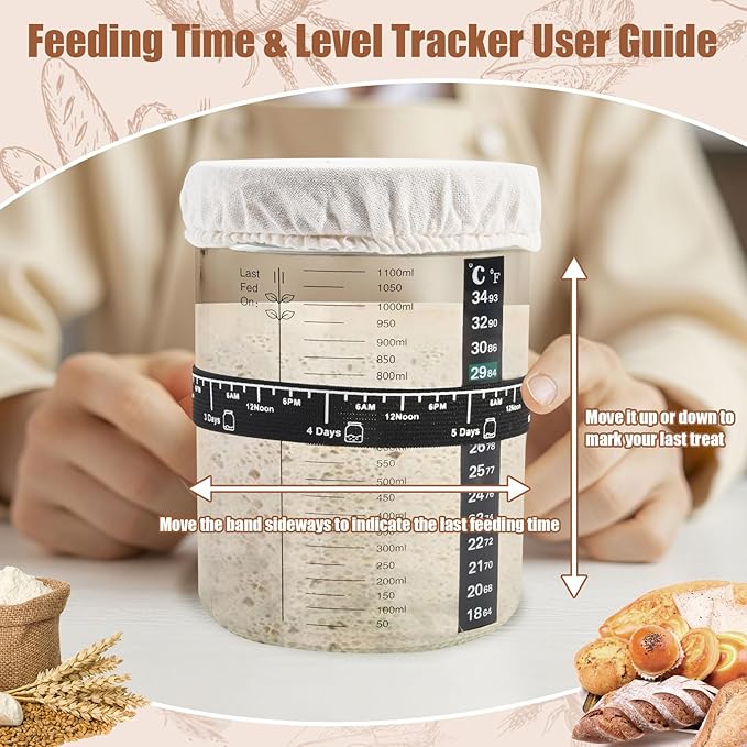 Sourdough Starter Kit, Sourdough Bread Baking Supplies with with 40oz Jar, 10" & 11" Cotton