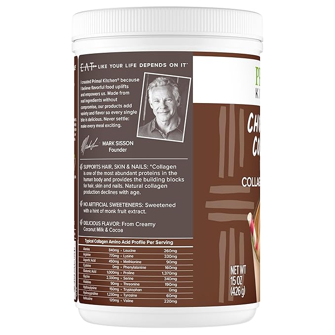 Primal Kitchen Chocolate Collagen Fuel® Drink Mix, Chocolate Coconut Collagen Peptides, No Dairy or
