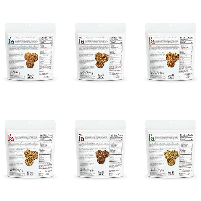 Foods Alive Organic Sprouted Crisps Bundle (6 flavors), 4oz, Gluten Free, Vegan, High Protein, High