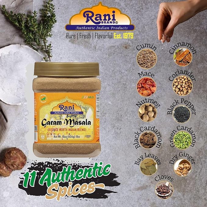 Rani Garam Masala Indian 11-Spice Blend 16oz (1lb) 454g PET Jar ~ All Natural, Salt-Free | Vegan |