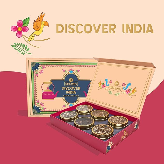 BREWIX, Discover India Premium Black Tea Christmas Gift Box (6.34oz/90+ Cups) | Tea Gift Sets For