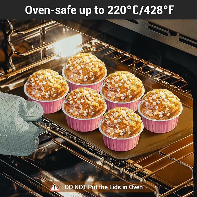 EUSOAR Aluminum Cups with Lids, 30pcs 5oz Disposable Aluminum Foil Muffin Liners Ramekins Baking