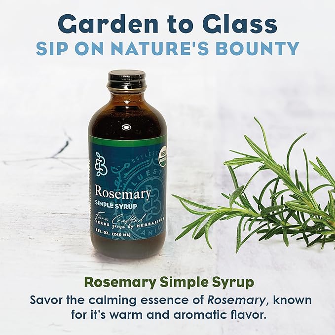 Bluestem Botanicals Organic Rosemary Simple Syrup, 8 oz, Cocktail and Mocktail Mixer for Drinks