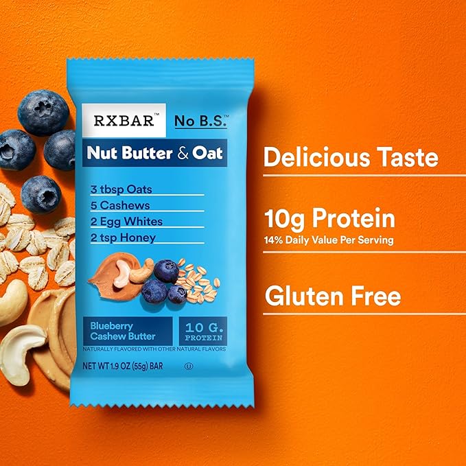 RXBAR Nut Butter and Oat Protein Bars, Protein Snacks, Snack Bars, Blueberry Cashew Butter, 23.2oz