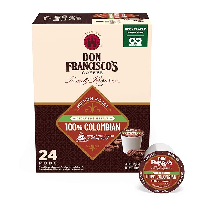 Don Francisco's Decaf Colombia Coffee - 24 K-Cup Compatible Single-Serve Pods - 99.7% Caffeine-Free
