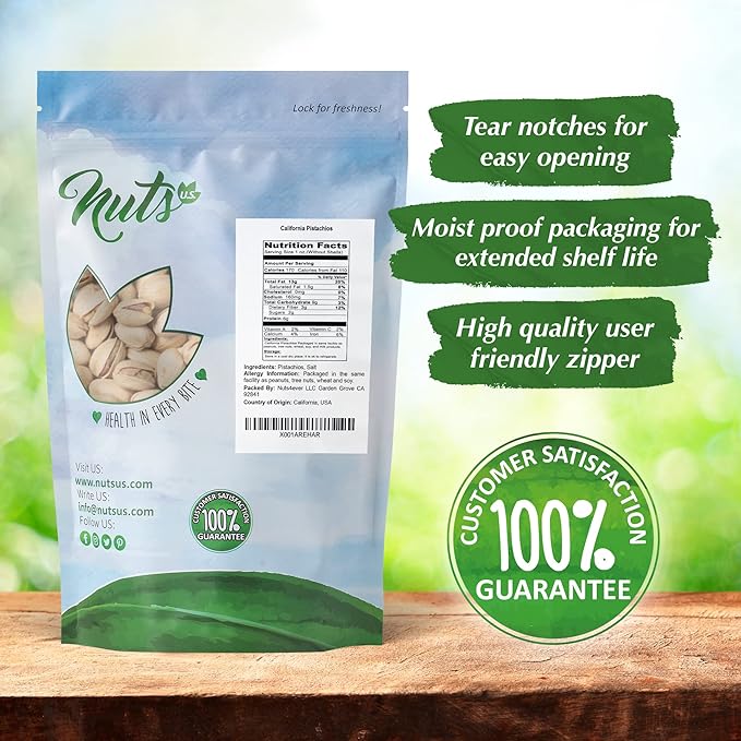 NUTS U.S. ??California Pistachios | Roasted & Salted | No Wax, No Added Color or Flavor | NON-GMO