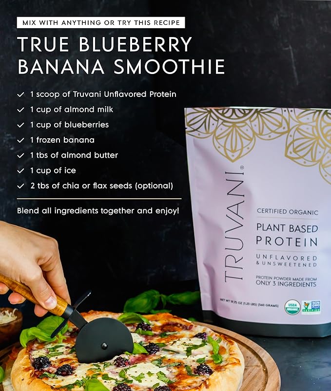 Truvani Vegan Pea Protein Powder | Unflavored | 20g Organic Plant Based Protein | 10 Servings |