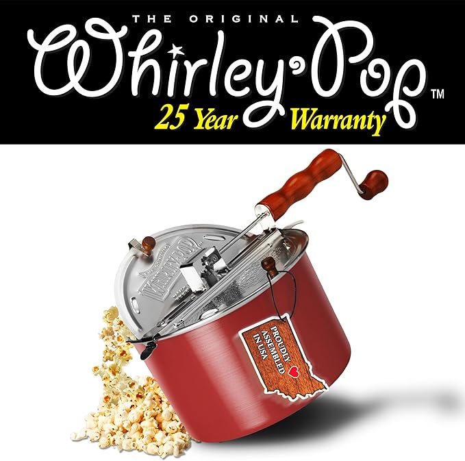 Original Whirley Pop Popcorn Maker - 6 Quart Stovetop Popcorn Popper With Five Popping Kits