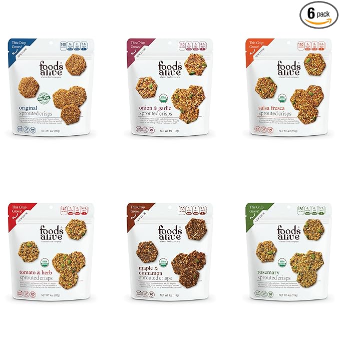 Foods Alive Organic Sprouted Crisps Bundle (6 flavors), 4oz, Gluten Free, Vegan, High Protein, High