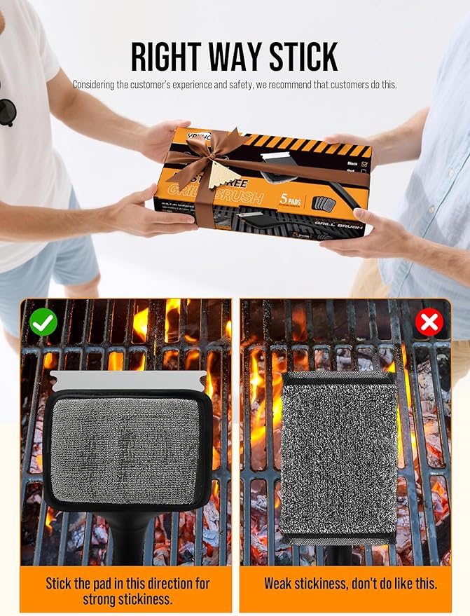 Grill Brush Bristle Free, Grill Cleaner Brush with 5 Replacement Heads, Ultra Safe Grill Brush for