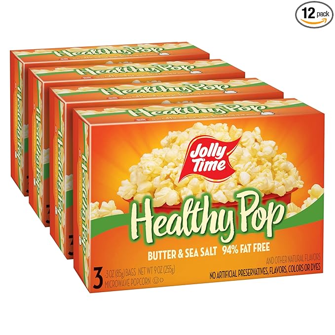 Jolly Time Healthy Pop Buttery Microwave Popcorn, Low Fat Gluten Free Non-GMO, 3oz Sharing Bag, 3