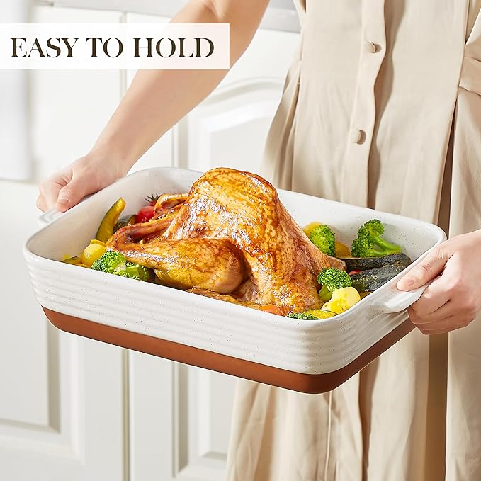 MALACASA Baking Dish 4.8 Qt Ceramic Casserole & Lasagna Pan, 9x13 Inch Deep Rectangular Oven Safe