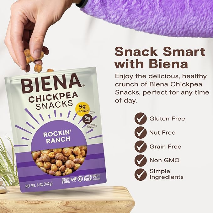 BIENA Chickpea Snacks - Crunchy Roasted Chickpeas - High Fiber Vegan Protein Snacks for Adults and