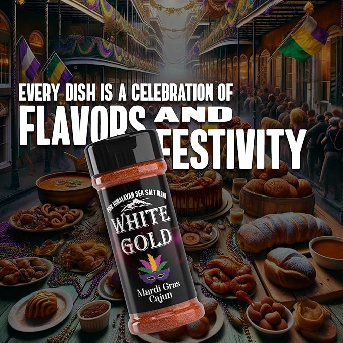 White Gold Cajun Seasoning - Cajun Spice with Pink Himalayan Sea Salt - Mardi Gras-inspired Gourmet