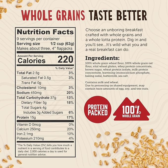 Kodiak Cakes Protein Pancake Power Cakes, Flapjack and Waffle Baking Mix, Buttermilk, 20 Oz, (Pack