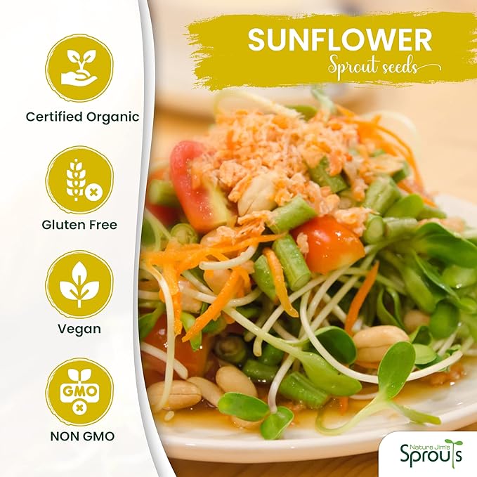 Nature Jims Sprouts Sunflower Seed - Certified Organic Black Oil Sunflower Sprouts for Soups - Raw