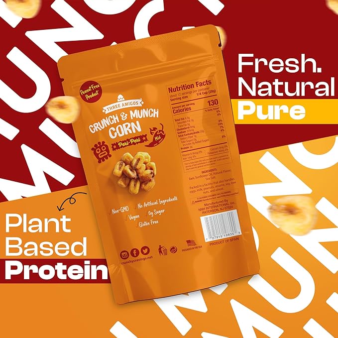 Three Amigos Corn Nuts Suger Free, 100% Vagan, Peanut Free Non-GMO (All Natural Ingredients)