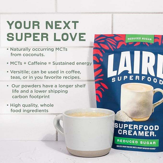 Laird Superfood Non-Dairy Reduced Sugar Superfood Coconut Powder Coffee Creamer, Keto, No Sugar