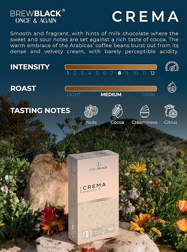 BrewBlack Crema Coffee Capsules - 120 Aluminum Coffee Pods Compatible with Nespresso Original line
