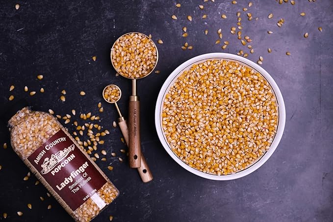 Amish Country Popcorn | 2-14 oz Bottles | Ladyfinger Popcorn Kernels | Old Fashioned, Non-GMO and