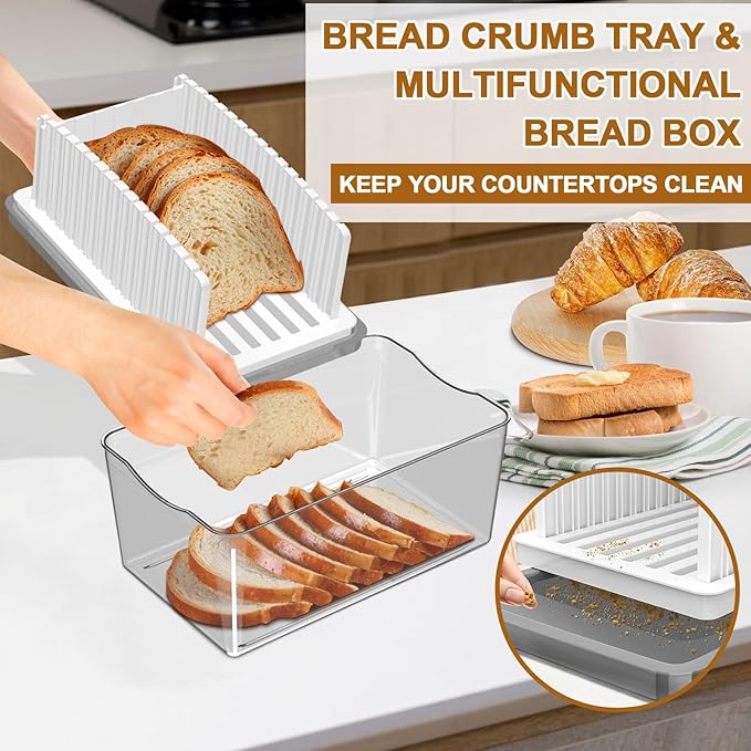 Upgrade Bread Slicer for Homemade Bread with Bread Box, Bread Slicing Guide Adjustable Width