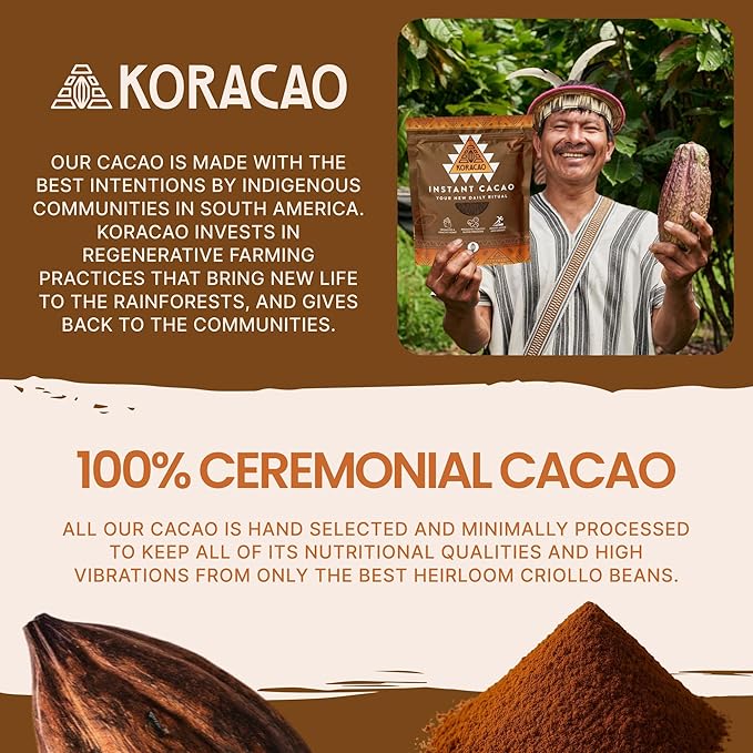 KORACAO Instant Ceremonial Cacao Powder | High-Flavanol Cacao Powder - 1000 MG Per Serving | New