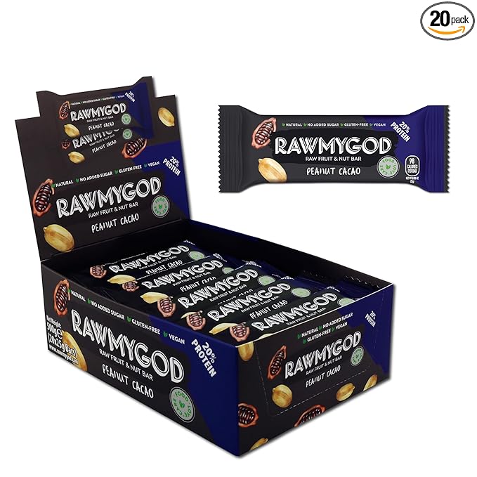 RAWMYGOD Fruit and Nut Bars, Good Source of Protein (5g, 20% protein content), Gluten Free, Vegan