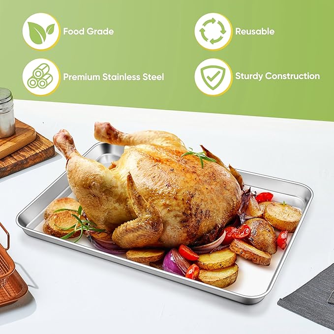 TeamFar Stainless Steel Baking Sheet, 20’’ x 14’’ Large Baking Sheet Pan Bakeware Set Cookie Sheets