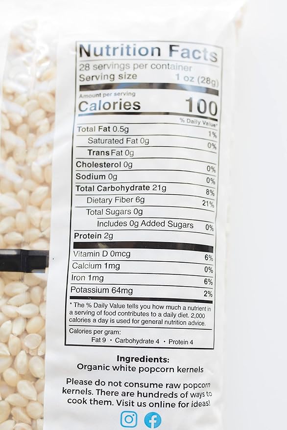 Preferred Popcorn Organic White Popcorn, 28 Ounce Bag, Pack of 4, 30 Servings Per Bag