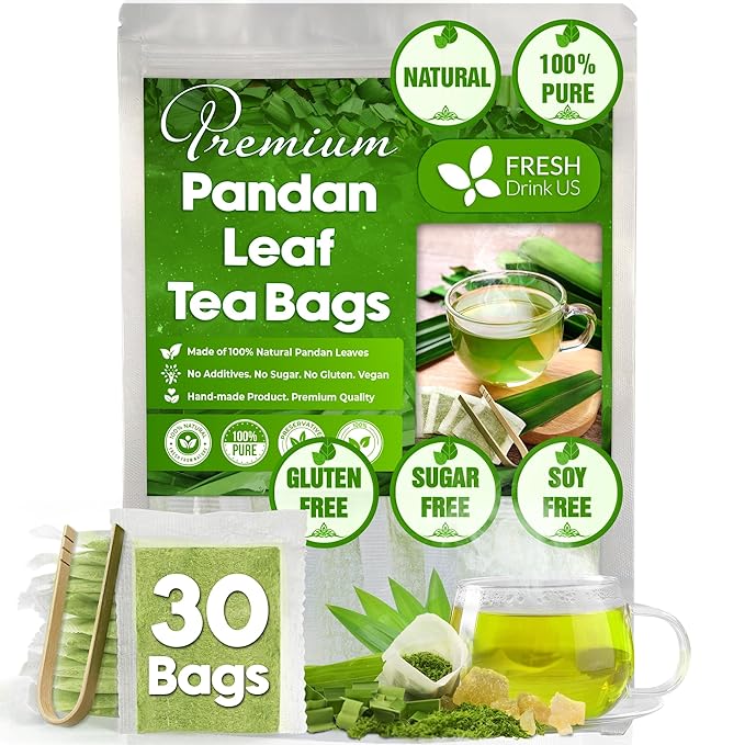 FreshDrinkUS, Premium 30 Pandan Leaf Tea Bags, 100% Natural & Pure from Pandan Leaves. Loose Leaf