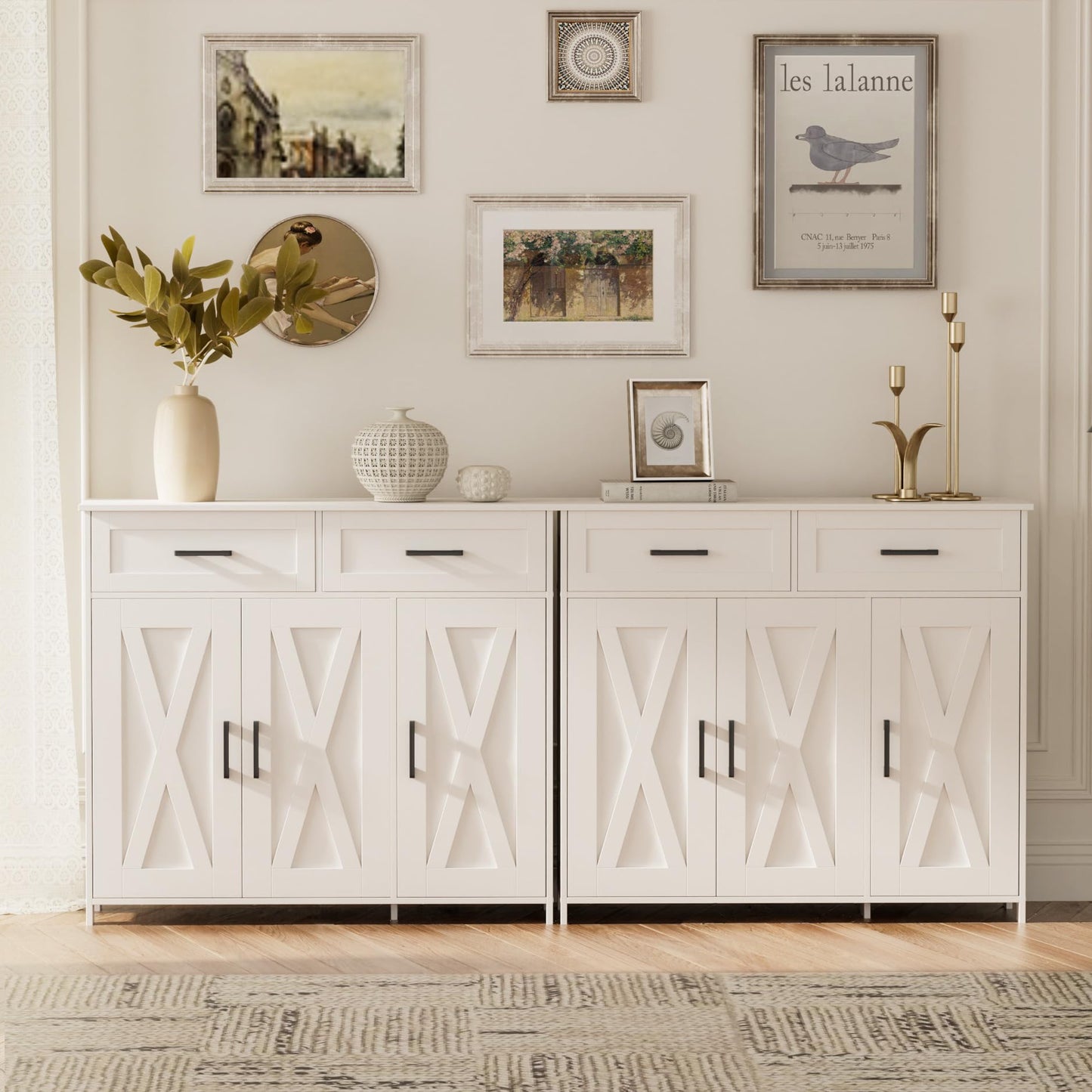 Homhedy Coffee Bar Storage Cabinet with Drawers, Kitchen Buffet Cabinet
