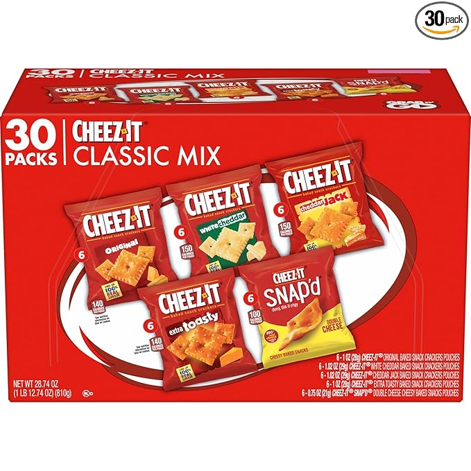 Cheez-It Cheese Crackers, Baked Snack Crackers, Office and Kids Snacks, Variety Pack, 28.74oz Box