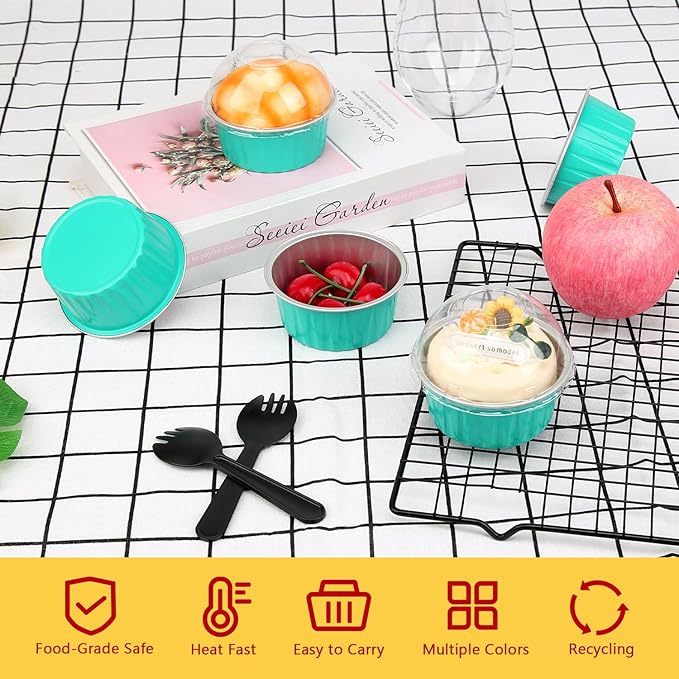 Disposable Ramekins with Lids 50 Pack,Free-Air 5oz Aluminum Foil Cupcake Cups Baking Tin,Mini