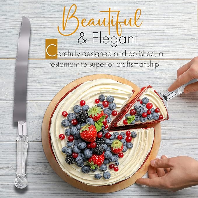 Wedding Cake Knife and Server Set, Cake Cutter and Pie Spatula, Cake Server and Knife Set of 2 with