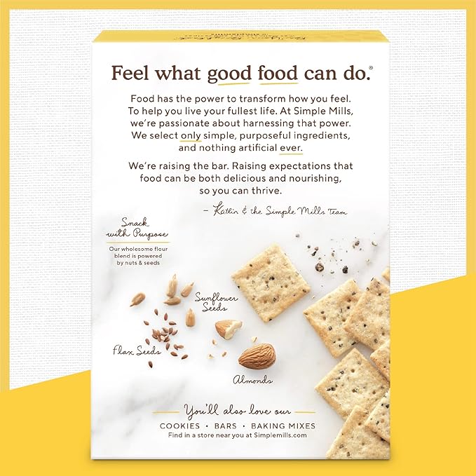 Simple Mills Almond Flour Crackers, Black Cracked Pepper, Gluten Free, Flax Seed, Sunflower Seeds