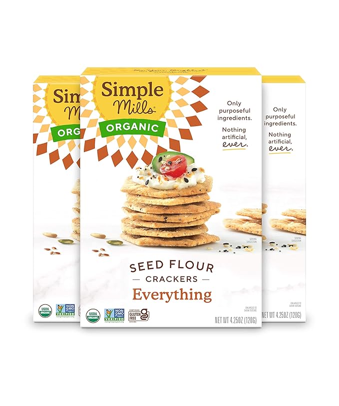 Simple Mills Organic Seed Crackers, Everything - Gluten Free, Vegan, Healthy Snacks, Paleo