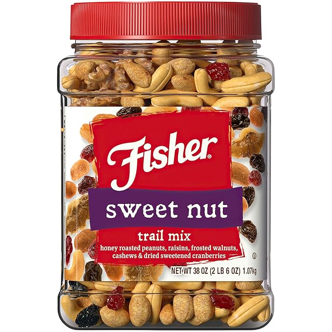 Fisher Snack Sweet Nut Bulk Trail Mix, 38 oz (Pack of 1), Honey Roasted Peanuts, Raisins, Frosted