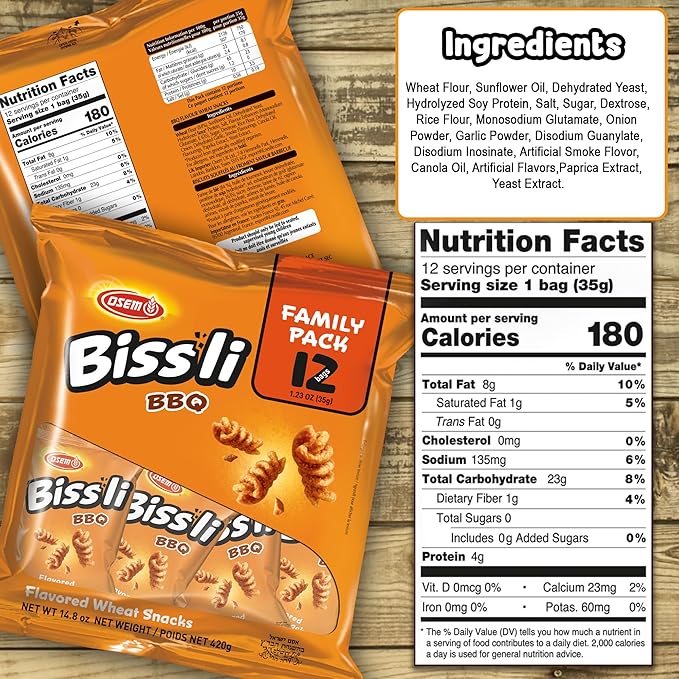 Osem Bissli Crunchy BBQ Wheat Snack, 1.23oz Bags (Pack of 12) – Kosher, No Artificial Colors or