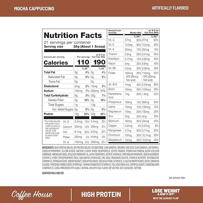 SlimFast High Protein Meal Replacement Powder, Caffeine Protein Powder, Energizing Protein Mix